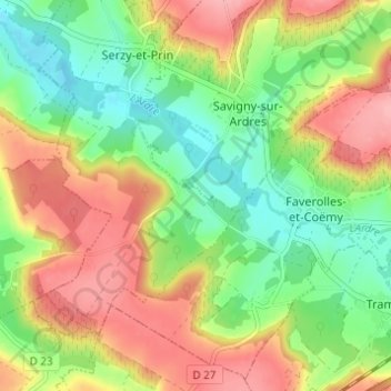 Topografische Karte Prin, Höhe, Relief