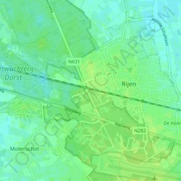 Topografische Karte Vijf Eiken, Höhe, Relief