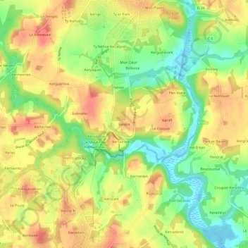 Topografische Karte Bivière, Höhe, Relief