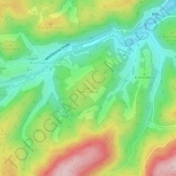 Topografische Karte Brenscheid, Höhe, Relief