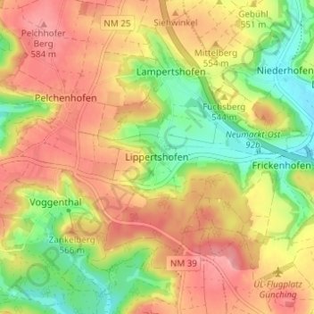 Topografische Karte Lippertshofen, Höhe, Relief
