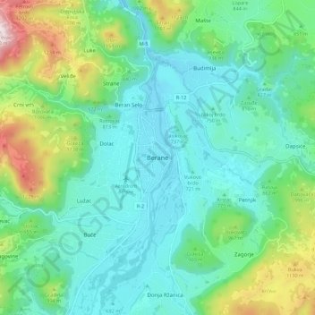 Topografische Karte Berane, Höhe, Relief