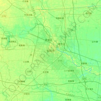 Topografische Karte Fuyang, Höhe, Relief