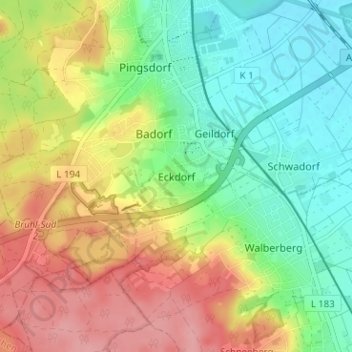 Topografische Karte Eckdorf, Höhe, Relief