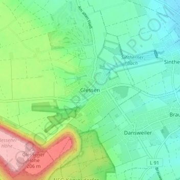 Topografische Karte Glessen, Höhe, Relief