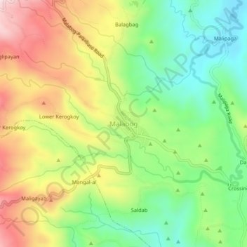 Topografische Karte Malabog, Höhe, Relief