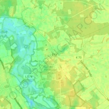 Topografische Karte Elte, Höhe, Relief
