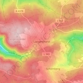 Topografische Karte Langenbrand, Höhe, Relief