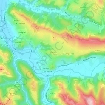 Topografische Karte Les Planes, Höhe, Relief