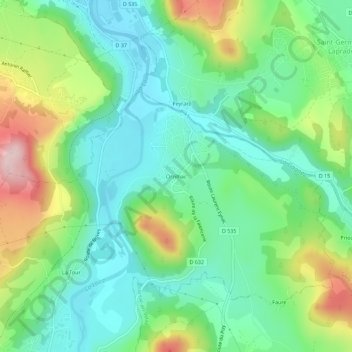 Topografische Karte Orzilhac, Höhe, Relief