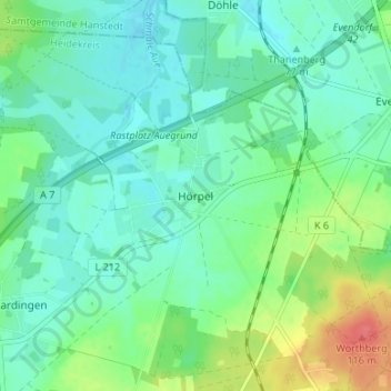 Topografische Karte Hörpel, Höhe, Relief