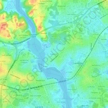 Topografische Karte Kerentrech, Höhe, Relief