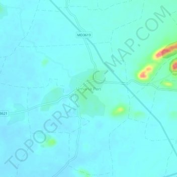 Topografische Karte Umaria Pan, Höhe, Relief