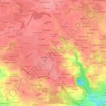 Topografische Karte Kerouriat, Höhe, Relief
