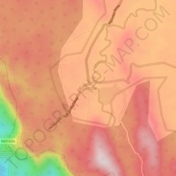 Topografische Karte Agumbe, Höhe, Relief