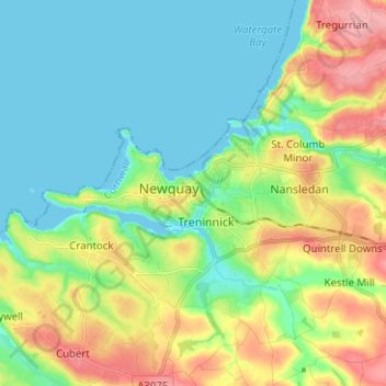 Topografische Karte Newquay, Höhe, Relief