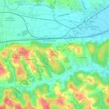Topografische Karte Grubberg, Höhe, Relief