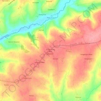 Topografische Karte Croas Menez Bris, Höhe, Relief