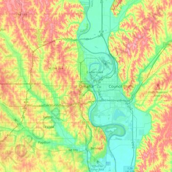 Topografische Karte Omaha, Höhe, Relief