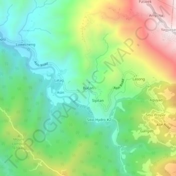 Topografische Karte Bucan, Höhe, Relief