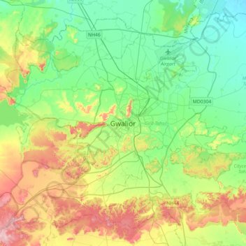 Topografische Karte Gwalior, Höhe, Relief