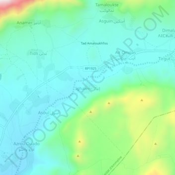 Topografische Karte Ighalen, Höhe, Relief