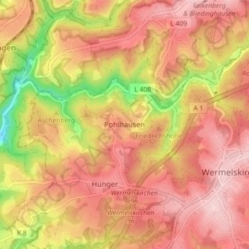 Topografische Karte Pohlhausen, Höhe, Relief