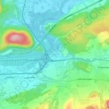 Topografische Karte Müllnern, Höhe, Relief