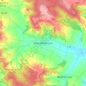 Topografische Karte Oberfellabrunn, Höhe, Relief