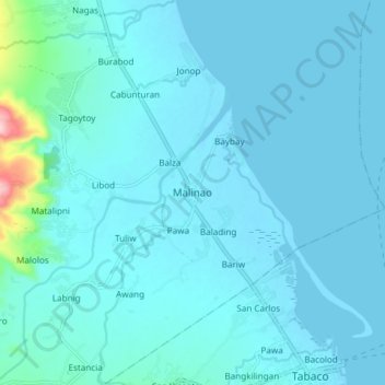 Topografische Karte Malinao, Höhe, Relief