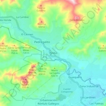 Topografische Karte Píritu, Höhe, Relief
