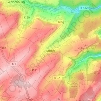 Topografische Karte Möhn, Höhe, Relief