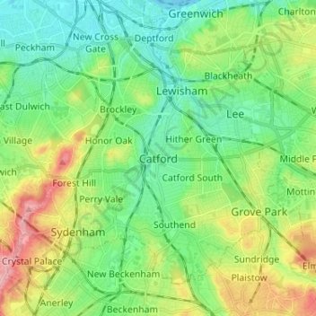 Topografische Karte Catford, Höhe, Relief