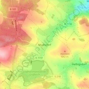 Topografische Karte Müdisdorf, Höhe, Relief