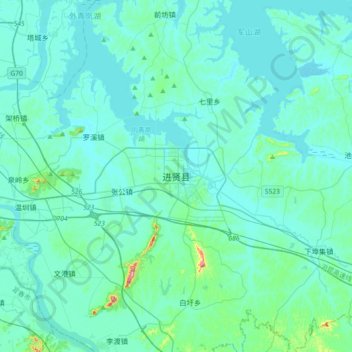 Topografische Karte Jinxian, Höhe, Relief