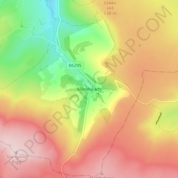 Topografische Karte Allenheads, Höhe, Relief