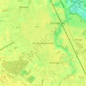 Topografische Karte Dorfbauernschaft, Höhe, Relief