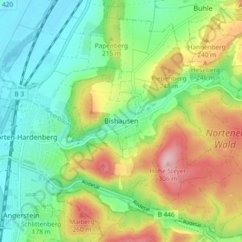 Topografische Karte Bishausen, Höhe, Relief