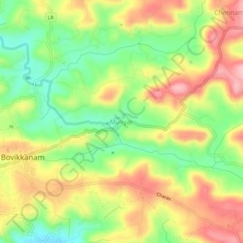 Topografische Karte Muliyar, Höhe, Relief