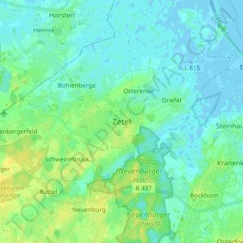 Topografische Karte Zetel, Höhe, Relief