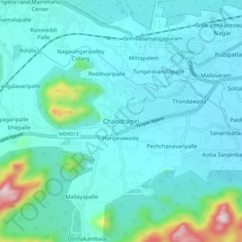 Topografische Karte Chandragiri, Höhe, Relief