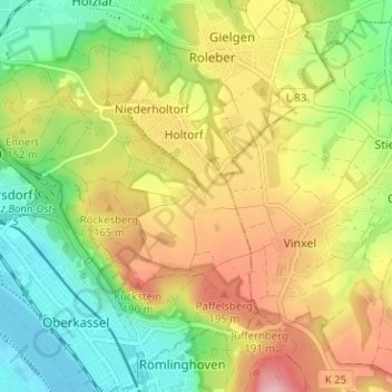 Topografische Karte Oberholtorf, Höhe, Relief