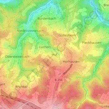 Topografische Karte Huf, Höhe, Relief