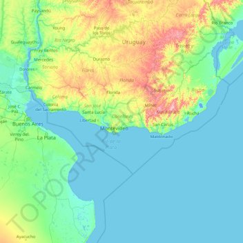 Topografische Karte Canelones, Höhe, Relief
