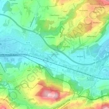 Topografische Karte Oberdorf, Höhe, Relief
