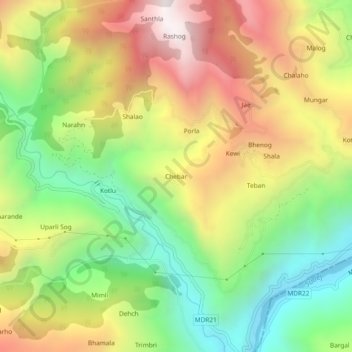 Topografische Karte Chebar, Höhe, Relief