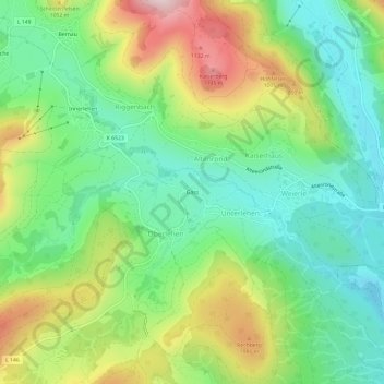 Topografische Karte Gass, Höhe, Relief