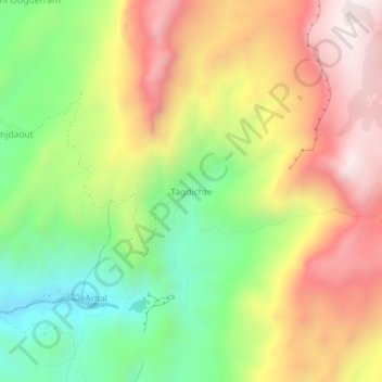 Topografische Karte Tagdichte, Höhe, Relief