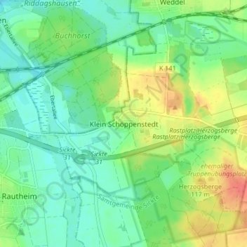Topografische Karte Klein Schöppenstedt, Höhe, Relief