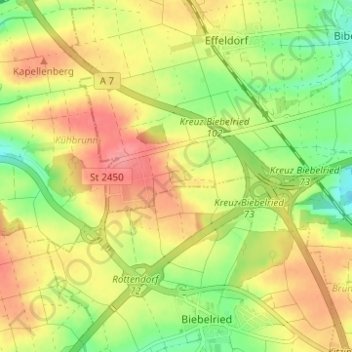 Topografische Karte Neuhof, Höhe, Relief